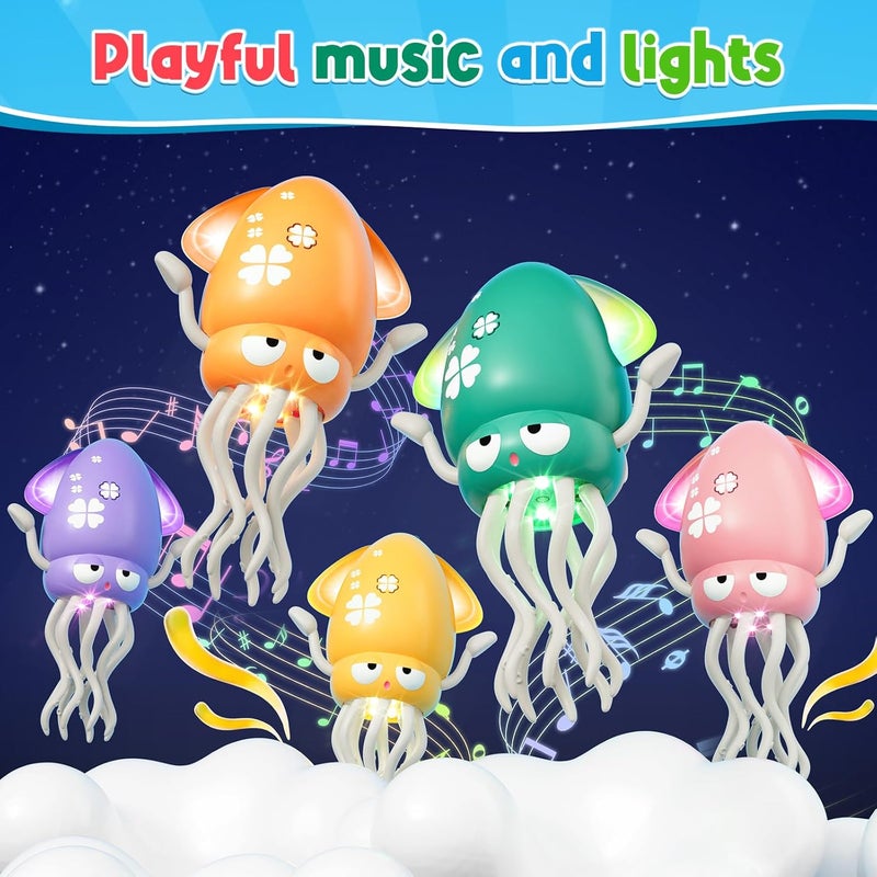 تاريومارت لعبة الحبار الراقص للأطفال، لعبة الأخطبوط الكهربائي الزاحف لوقت الاستلقاء على البطن، لعبة الحبار الموسيقي الراقص السحري القابل لإعادة الشحن للأطفال من عمر 3 إلى 6 سنوات، هدايا عيد ميلاد للأولاد والبنات، هدايا صغيرة لعيد الميلاد - Image 4